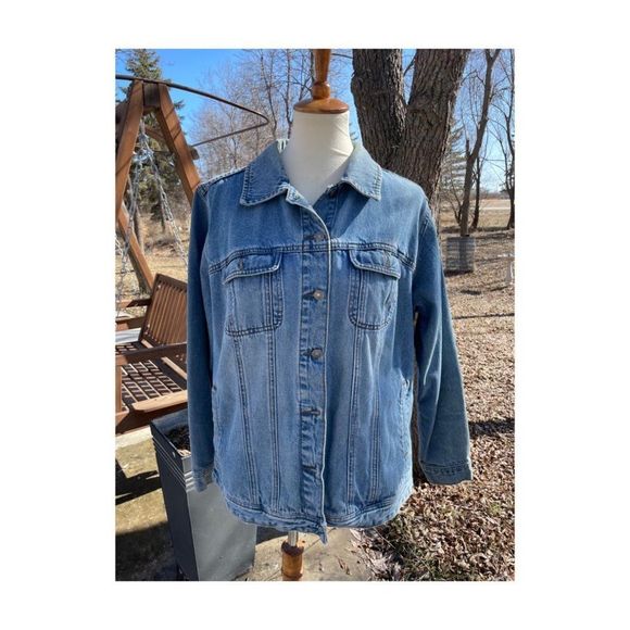 90s Cotton Ginny Plus Denim Jacket Med Wash Metal Buttons 4 Pocket Sz S - Picture 1 of 11
